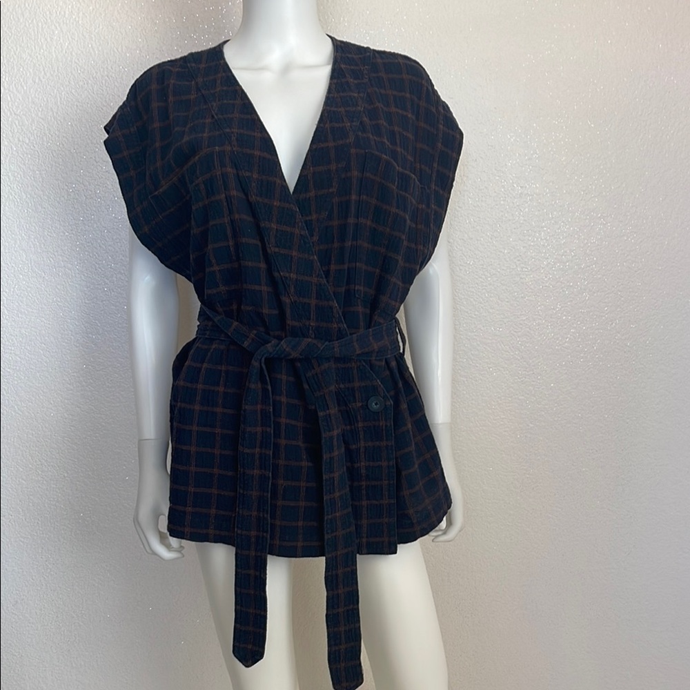 Free People Blue Boxy Tie Front Tunic